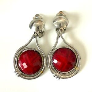 Chic Red and Silver Clip-On Earrings